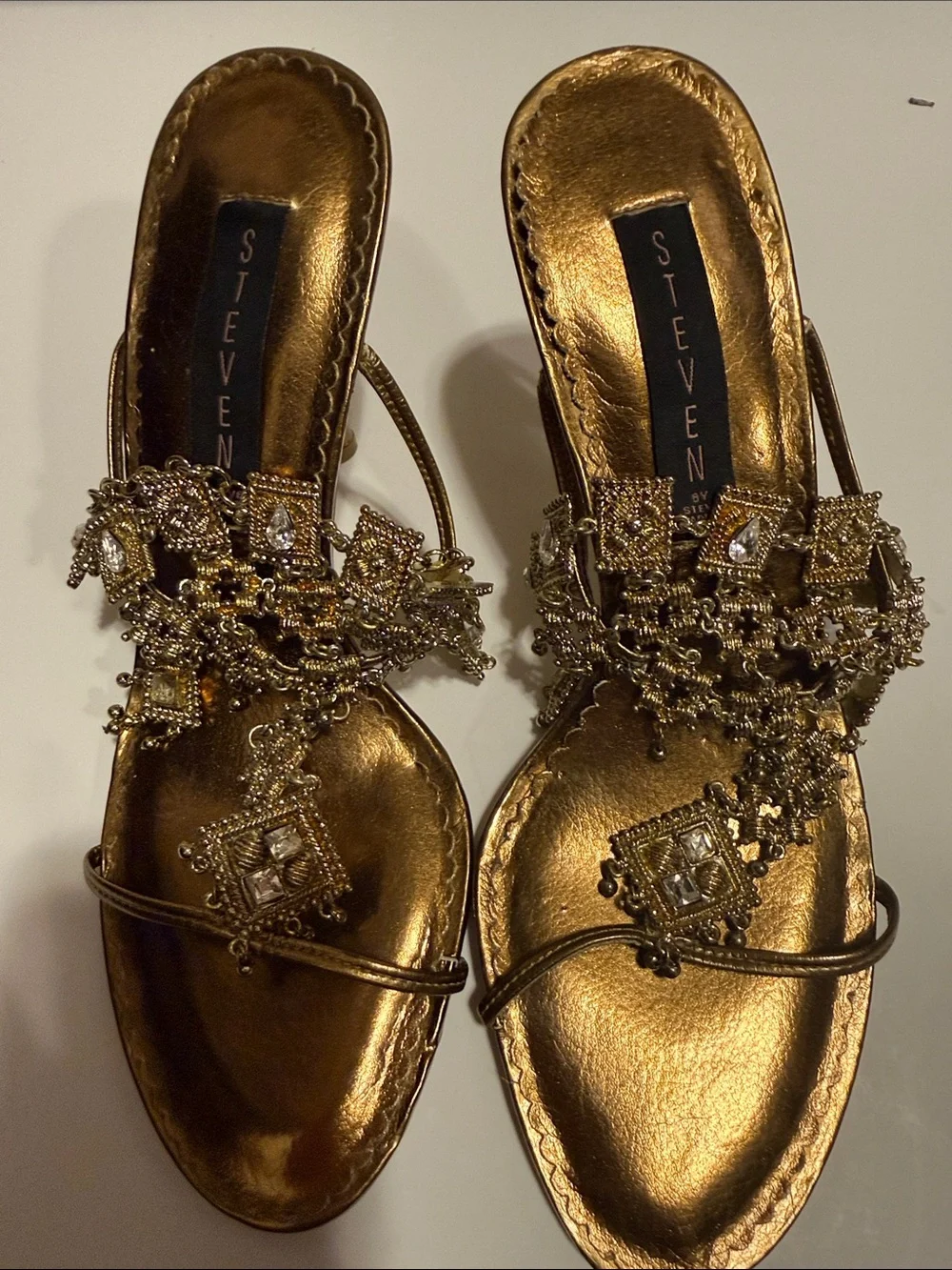 Steve Madden Metallic Gold Jeweled Slide Sandals - Picture 3 of 6